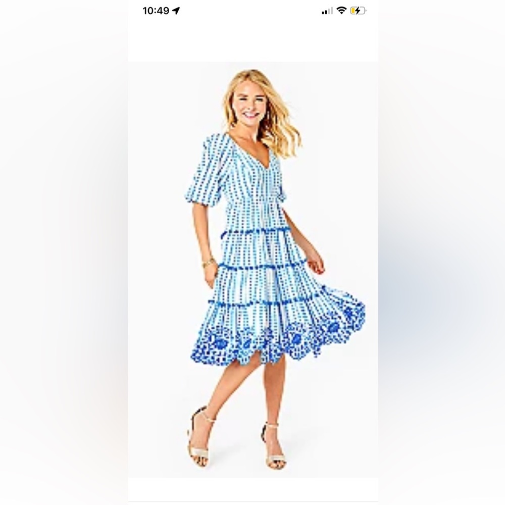 Lilly Pulitzer Sidney Midi Dress Size 10 in Blue Flare Gingham Stripe Jacquard